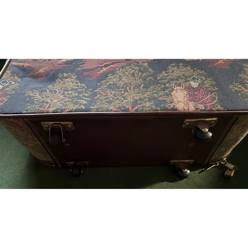 Vintage Tapestry Rolling Suitcase | Fox Hunt | Carry On Bag | Capizio |Brown Tan - Picture 9 of 16